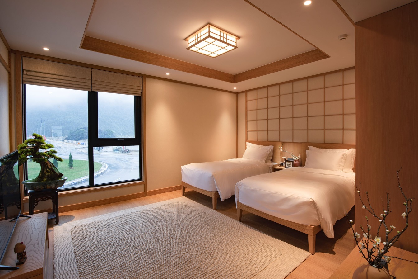 Phòng ngủ twin 2 giường Villa Onsen Yama Premium